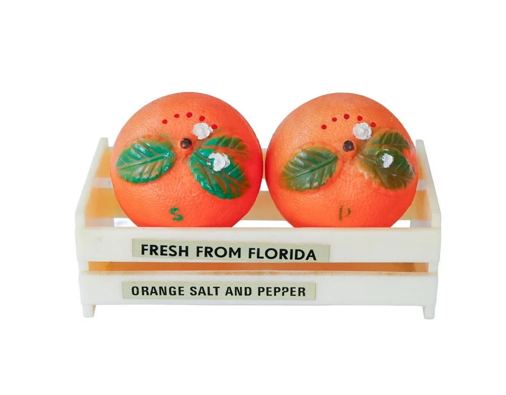 VTG Florida Orange in Crate Salt Pepper Shakers MCM Retro Cottagecore Farmhouse